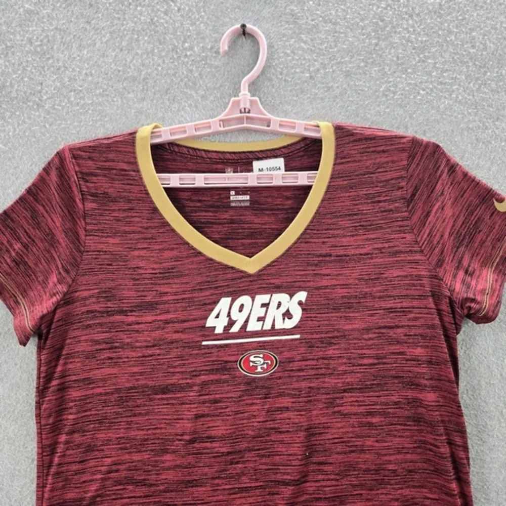 San Francisco 49ers Women Shirt L Red Nike Heathered Logo Dri-Fit Short Sleeve‎